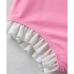 Babyhug Sleeveless  V Cut Swimsuit with Frill Detailing & Cap - Pink
