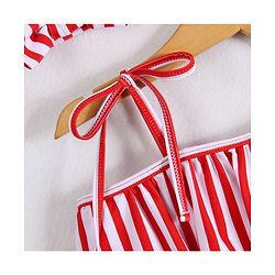 Babyhug Sleeveless V Cut Striped Swimsuit with Headband - Red