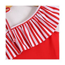 Babyhug Sleeveless V Cut Striped Swimsuit with Headband - Red