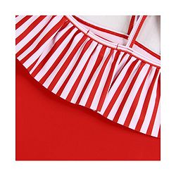 Babyhug Sleeveless V Cut Striped Swimsuit with Headband - Red