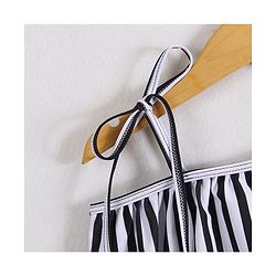 Babyhug Sleeveless V Cut Striped Swimsuit with Headband - Black