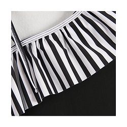 Babyhug Sleeveless V Cut Striped Swimsuit with Headband - Black