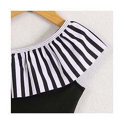 Babyhug Sleeveless V Cut Striped Swimsuit with Headband - Black