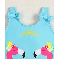 Babyhug Sleeveless V Cut Swimsuit Flamingo Print and Bow Detailing - Blue