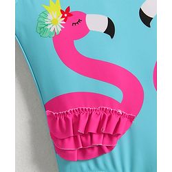 Babyhug Sleeveless V Cut Swimsuit Flamingo Print and Bow Detailing - Blue