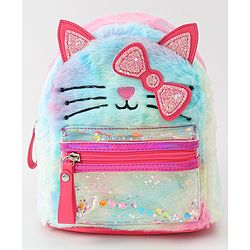 Babyhug Fashion Backpacks With Kitty Detailing - Light Blue & Pink