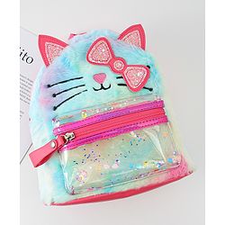 Babyhug Fashion Backpacks With Kitty Detailing - Light Blue & Pink