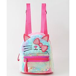 Babyhug Fashion Backpacks With Kitty Detailing - Light Blue & Pink