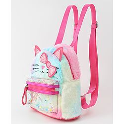 Babyhug Fashion Backpacks With Kitty Detailing - Light Blue & Pink