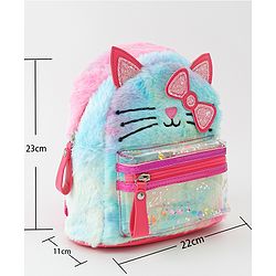 Babyhug Fashion Backpacks With Kitty Detailing - Light Blue & Pink