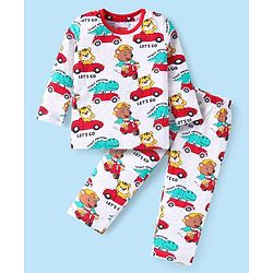 Babyhug Cotton Knit Full Sleeves Night Suit with Animal Print - Offwhite