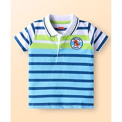 Babyhug Single Jersey Knit Half Sleeves Polo T-Shirt & Shorts Set with Stripes & Patch - Blue