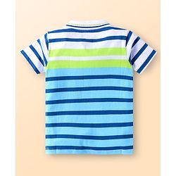 Babyhug Single Jersey Knit Half Sleeves Polo T-Shirt & Shorts Set with Stripes & Patch - Blue