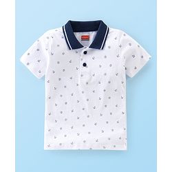 Babyhug Single Jersey Knit Half Sleeves Boat Printed T-Shirt & Shorts Set - White & Blue