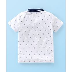 Babyhug Single Jersey Knit Half Sleeves Boat Printed T-Shirt & Shorts Set - White & Blue