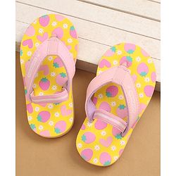Cute Walk by Babyhug Flip Flops with Back Strap Closure & Strawberry Print - Yellow & Pink