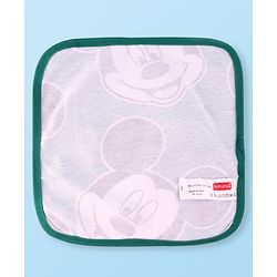 Babyhug Disney Interlock Knit Wash Cloths with Mickey Mouse Graphics & Stripes Pack of 3 L 29 cm X B 29 cm - Green White & Red