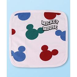 Babyhug Disney Interlock Knit Wash Cloths with Mickey Mouse Graphics & Stripes Pack of 3 L 29 cm X B 29 cm - Green White & Red