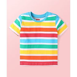 Babyhug Cotton Knit Half Sleeves  T-Shirts with Stripes & Star Print Pack of 5 - Blue Red & Yellow