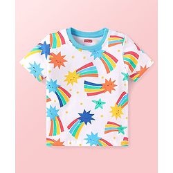 Babyhug Cotton Knit Half Sleeves  T-Shirts with Stripes & Star Print Pack of 5 - Blue Red & Yellow