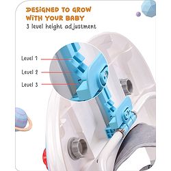 Babyhug Foldable Space Baby Walker with Parental Push Handle & Musical Toy Bar - Grey| Cushion Seat| Adjustable Height| Smooth Swivel Wheels| Removable Parental Handle