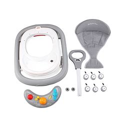 Babyhug Foldable Space Baby Walker with Parental Push Handle & Musical Toy Bar - Grey| Cushion Seat| Adjustable Height| Smooth Swivel Wheels| Removable Parental Handle