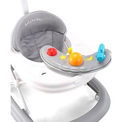 Babyhug Foldable Space Baby Walker with Parental Push Handle & Musical Toy Bar - Grey| Cushion Seat| Adjustable Height| Smooth Swivel Wheels| Removable Parental Handle