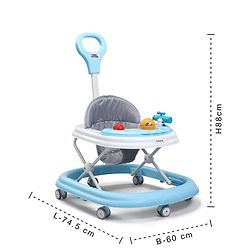 Babyhug Foldable Space Baby Walker with Parental Push Handle & Musical Toy Bar - Grey| Cushion Seat| Adjustable Height| Smooth Swivel Wheels| Removable Parental Handle