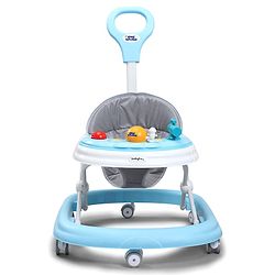 Babyhug Foldable Space Baby Walker with Parental Push Handle & Musical Toy Bar - Grey| Cushion Seat| Adjustable Height| Smooth Swivel Wheels| Removable Parental Handle