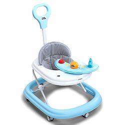 Babyhug Foldable Space Baby Walker with Parental Push Handle & Musical Toy Bar - Grey| Cushion Seat| Adjustable Height| Smooth Swivel Wheels| Removable Parental Handle