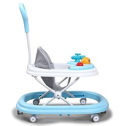 Babyhug Foldable Space Baby Walker with Parental Push Handle & Musical Toy Bar - Grey| Cushion Seat| Adjustable Height| Smooth Swivel Wheels| Removable Parental Handle
