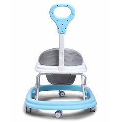 Babyhug Foldable Space Baby Walker with Parental Push Handle & Musical Toy Bar - Grey| Cushion Seat| Adjustable Height| Smooth Swivel Wheels| Removable Parental Handle