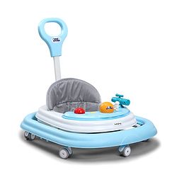 Babyhug Foldable Space Baby Walker with Parental Push Handle & Musical Toy Bar - Grey| Cushion Seat| Adjustable Height| Smooth Swivel Wheels| Removable Parental Handle