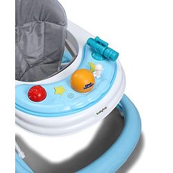 Babyhug Foldable Space Baby Walker with Parental Push Handle & Musical Toy Bar - Grey| Cushion Seat| Adjustable Height| Smooth Swivel Wheels| Removable Parental Handle