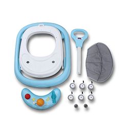 Babyhug Foldable Space Baby Walker with Parental Push Handle & Musical Toy Bar - Grey| Cushion Seat| Adjustable Height| Smooth Swivel Wheels| Removable Parental Handle