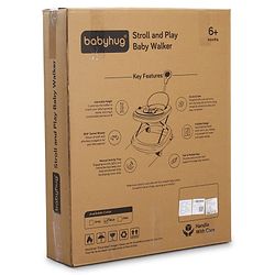 Babyhug Foldable Space Baby Walker with Parental Push Handle & Musical Toy Bar - Grey| Cushion Seat| Adjustable Height| Smooth Swivel Wheels| Removable Parental Handle