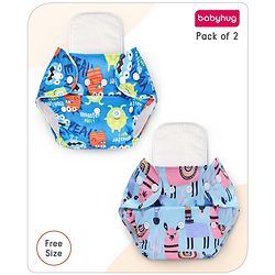 Babyhug Reusable Cloth Diaper With Insert Elephants Icecream & Deer Prints Pack  of 3 - Purple Blue Pink