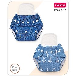 Babyhug Reusable Cloth Diaper With Insert Elephants Icecream & Deer Prints Pack  of 3 - Purple Blue Pink