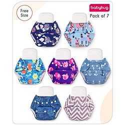 Babyhug Reusable Cloth Diaper With Insert Elephants Icecream & Deer Prints Pack  of 3 - Purple Blue Pink