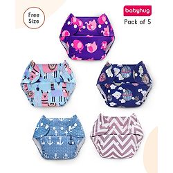 Babyhug Printed Free Size Reusable Cloth Diaper Without Insert ( Shell Only ) Pack of 5 - Multicolour