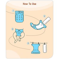 Babyhug Free Size Reusable Printed Cloth Diaper with Inserts Pack of 10 - Multicolour