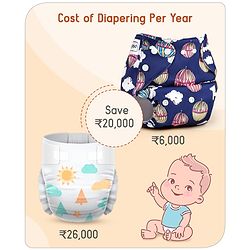 Babyhug Free Size Reusable Printed Cloth Diaper with Inserts Pack of 10 - Multicolour