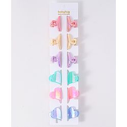 Babyhug Heart Shaped & Regular Hair Clips Pack of 12 - Multicolor