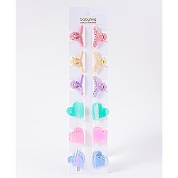 Babyhug Heart Shaped & Regular Hair Clips Pack of 12 - Multicolor