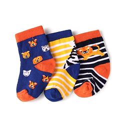 Cute Walk by Babyhug Knit Ankle Length Antibacterial Socks with Animal Design & Stripes Pack of 3 - White Black & Yellow