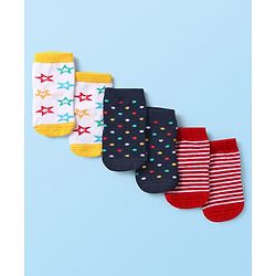 Cute Walk By Babyhug Knit Ankle Length Anti-Bacterial Socks with Stripes & Star Design Pack of 3 -White Yellow & Red