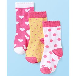 Cute Walk By Babyhug Anti-Bacterial Ankle Length Socks with Heart & Polka Dots Pack of 3 - Pink & White