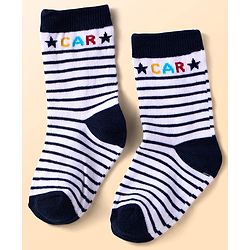 Cute Walk By Babyhug Anti-Bacterial Ankle Length Socks with Stripes & Vehicle Design Pack of 5 - Black & White