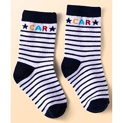 Cute Walk By Babyhug Anti-Bacterial Ankle Length Socks with Stripes & Vehicle Design Pack of 5 - Black & White