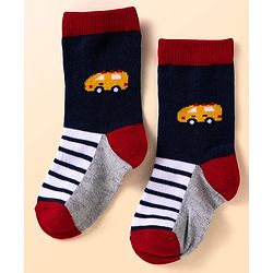 Cute Walk By Babyhug Anti-Bacterial Ankle Length Socks with Stripes & Vehicle Design Pack of 5 - Black & White